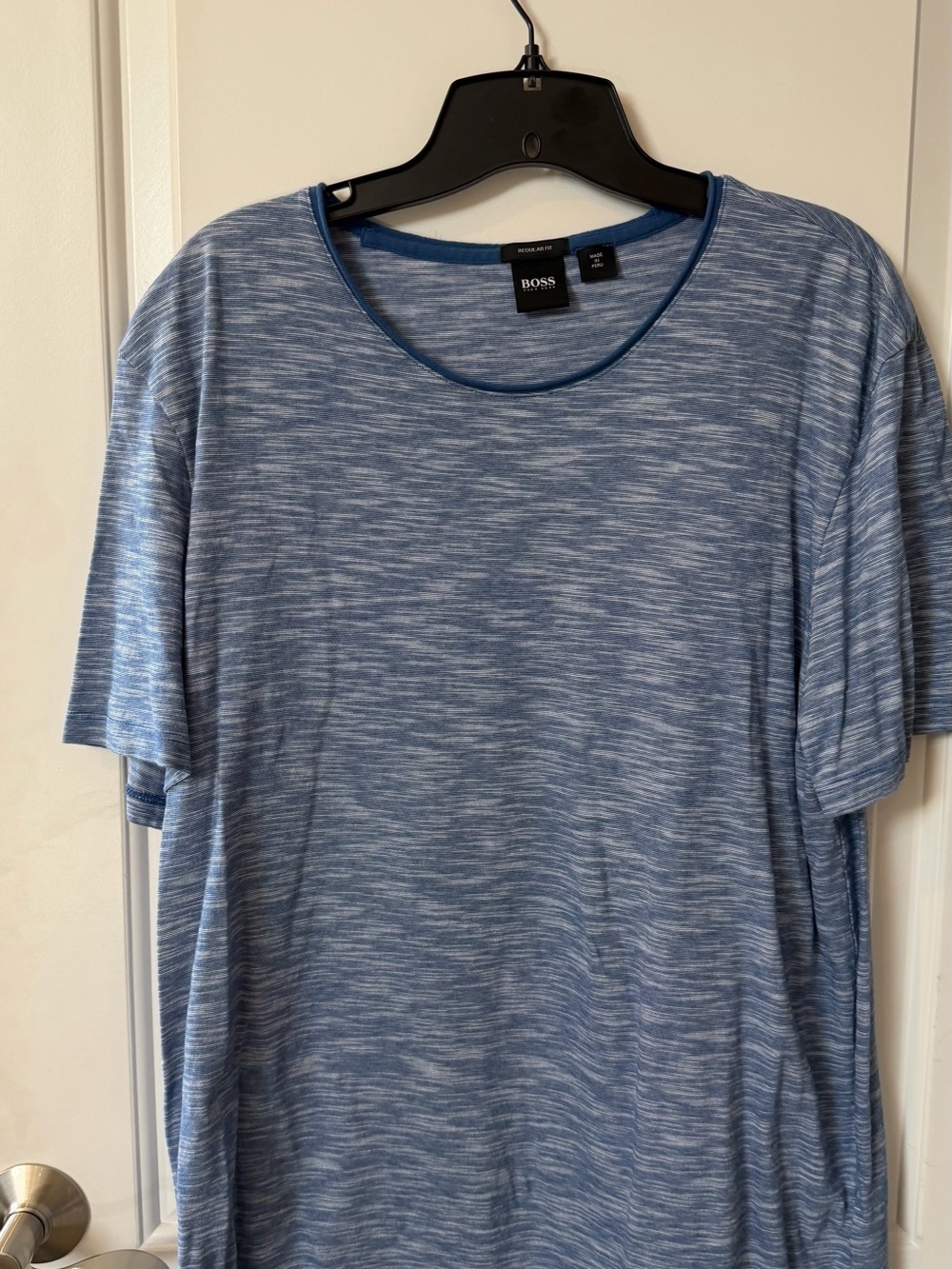 BOSS Men's Heathered Light Blue Short Sleeve Tee